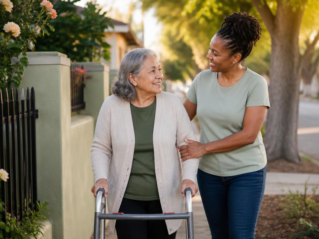 Compassionate caregiver assisting a senior passenger